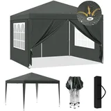 Laneetal Pavillon 3x3 m faltbar, Pop-Up Faltpavillon wasserfest Winterfest, Grillpavillon stabil, Gartenpavillon mit Seitenwänden Fenstern Tasche, für Camping Strand Garten, Anthrazit