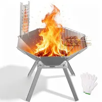 Doedoefong Edelstahl Feuerschale 50x35x46cm, Faltbare Camping Feuerschale mit Vierfuß-Ständer, tragbare Feuerstelle für Garten Camping, kleine Feuerschalen aus 304 Edelstahl, leicht & kompakt