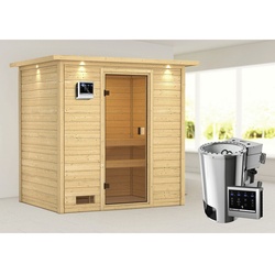 KARIBU Sauna »Selena«, inkl. Saunaofen mit externer Steuerung, für 4 Personen - beige