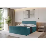 altdecor Boxspringbett TOLO-Z 120x200 cm - Cord - Blau - Komplett-Set mit Bonell-Federkernmatratze und Topper, Polsterbett mit H3 Matratze und Bett... - Blau