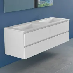 progettobagno Stresa Lago Doppel-Waschtisch mit Unterschrank 160 cm MBIL160HIT2VSRBI, Badmöbel,