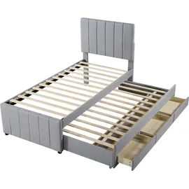 Flieks Polsterbett mit Unterbett, Einzelbett Jugendbett mit Lattenrost und Schubladen, Kinderbett Holzbett Gästebett Tagesbett 90x200/90x190cm, Le... - Grau