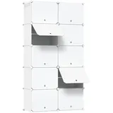 Woltu Schuhregal, Weiß, Kunststoff, Metall, 10 Fächer, 10 Schubladen, Rechteckig, 94x180x36.5 cm, Garderobe, Schuhaufbewahrung, Schuhregale