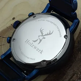Holzwerk Germany Holzwerk BARUTH Herren Edelstahl & Holz Chronograph Mondphase Uhr, blau, schwarz