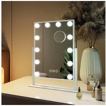 EMKE Hollywood Spiegel Schminkspiegel Mit Beleuchtung 12 Dimmbaren Led-leuchtmitteln 360° Drehbar Kosmetikspiegel Mit 3 Lichtfarben 7x Vergrößerung Touch-steurung,weiß,30 X 41 Cm - Emke