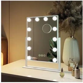 EMKE Hollywood Spiegel Schminkspiegel Mit Beleuchtung 12 Dimmbaren Led-leuchtmitteln 360° Drehbar Kosmetikspiegel Mit 3 Lichtfarben 7x Vergrößerung Touch-steurung,weiß,30 X 41 Cm - Emke