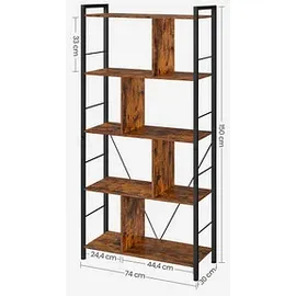 VASAGLE Kinderbücherregal 5 Ebenen 74 x 30 cm braun schwarz