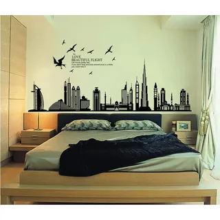 ufengke® Schwarze Stadt Silhouette Stadtbild Wolkenkratzer Wandsticker, Wohnzimmer Schlafzimmer Entfernbare Wandtattoos Wandbilder