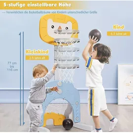 Costway 3 in 1 Kinder Spielplatz, höhenverstellbarer Basketballkorb & Fußballtor & Golf, Basketballständer inkl. Bälle und Golf Club, Korbanlag...