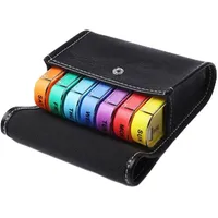 Koomuao Tablettenbox 7 Tage,Pillendose Morgens Abends,Tragbare PU Leder Pillendose,Leder Pillendose für Eine Woche für Vitamine, Lebertranöl, Nahrungsergänzungsmittel und Medikamente (Schwarz)