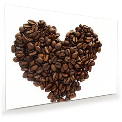 Primedeco Glasbild Wandbild Herz aus Kaffeebohnen mit Aufhängung, Kaffee braun 100 cm x 70 cm