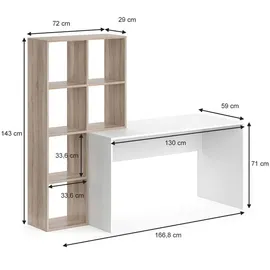 Vicco Schreibtisch Mara Weiß/Sonoma, 166.8 x 59 cm,