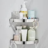 SWOYYU Duschablage ohne Bohren Duschregal Edelstahl Duschkorb Eckregal Ecke Badregal Bad Organizer Badezimmer Regal für Dusche 2 Stück Silber Gebürstet