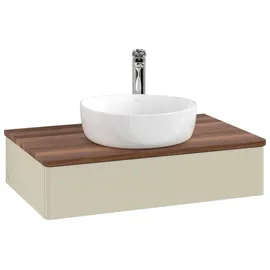 Villeroy & Boch Antao Waschtisch-Unterschrank K08052HJ 80x19x50cm, Hahnloch, Waschbeckenplattenfarbe warm walnut, silk grey matt lacquer