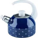 Riess, 0543-073, Flötenkessel Plus 2L, BLÜMCHENBLAU, Gewicht 1,21kg, dreifach emailliert, Wasserkessel mit Flötenpfeife, Induktion, Retro, hergestellt in Österreich, LBH 26,2x18,4x21,9cm
