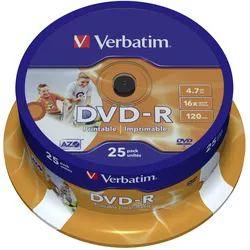 Verbatim - 25 x DVD-R - 4.7 GB 16x - breite bedruckbare Fläche für Fotos - Spind...
