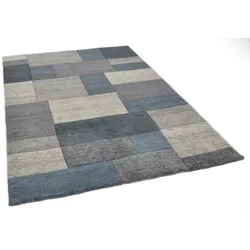 Wollteppich THEKO "Dalas - 7709", grau (anthrazit), B:90cm H:18mm L:160cm, Schurwolle, Teppiche, reine Wolle, handgeknüpft, Patchwork Design