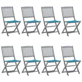 vidaXL Klappbare Gartenstühle 8 Stk. mit Kissen Massivholz Akazie