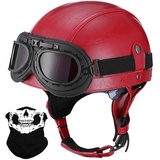 Deutsche Leder Motorrad Halbhelme mit ECE, Vintage Helme mit Schutzbrille, Jethelm Retro, Chopper Helm, Scooter-Helm, Fahrradhelm, mit Sonnenblende und Herausnehmbares Innenfutter