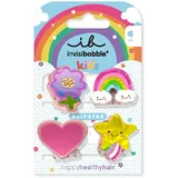 invisibobble CLIPSTAR KIDS HAPPY WORLD - 4 Stück Kinder Haarspangen – Regenbogen-, Stern-, Herz- und Blumen-Design – Rutschfeste Haarclips für gesundes Haar – Perfekt für Mädchen