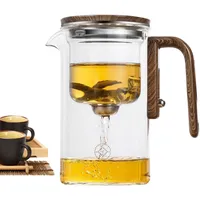 Teekanne aus Glas, Teesieb aus Glas mit Teesieb | transparente hitzebeständige Karaffe mit Holzgriff | Auslaufsicherer Teekessel für Wohnung, Arbeitsplatz