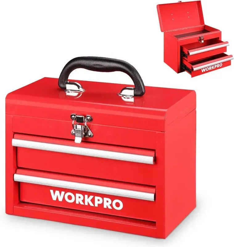 WORKPRO Tragbare Mini-Stahlbox mit Doppelschublade (verbesserte Kugellagergleiter, mit Vorhängeschloss und Griff) - Rot