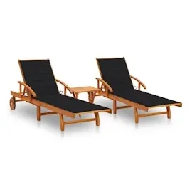 vidaXL Sonnenliegen 2 Stk. mit Tisch und Auflagen Massivholz Akazie