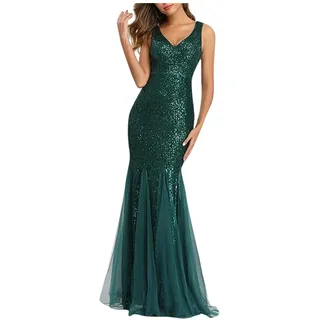 routinfly Sexy Kleid für Damen, sexy V-Ausschnitt, Pailletten, schmal, ärmellos, Meerjungfrauen-Stil, Hochzeit, Cocktail, Heimkehr, formelle Kleider, Abendkleid, Ballkleid, Grün, grün - M