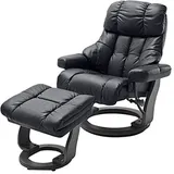 Robas Lund MCA furniture Calgary XXL mit Hocker, bis 180 kg belastbar, Echtleder schwarz, Gestell Holz schwarz, ‎64038SX5