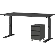 KADIMA DESIGN Büro Set 2-teilig Schreibtisch 140x80cm & Rollcontainer Graphit Einstellbar 68-91 cm & Soft-Close Made in Germany "Stuttgart" Kadima Design