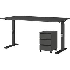 KADIMA DESIGN Büro Set 2-teilig Schreibtisch 140x80cm & Rollcontainer Graphit Einstellbar 68-91 cm & Soft-Close Made in Germany "Stuttgart" Kadima Design