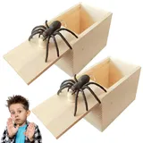 FDJZXW 2 Stücke Spinne Streich-Box,Spider Prank Scare Box,Gummispinne,Scherzartikel für Halloween Streich,Spinne in Box,Holz Prank Spider Scare Box,für Kinder Erwachsene Party Favors Gifts