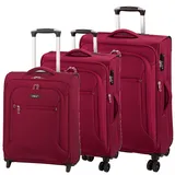 Koffer 3er Set Leicht Reise Trolley 4 Rollen mit Dehnfalte Rot Bowatex