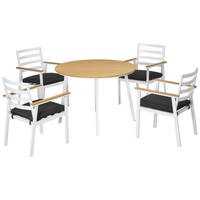 Outsunny 5 tlg. Gartenmöbel-Set inkl. 1 Tisch, 4 Stühlen Weiß Natur (Farbe: Mehrfarbig)