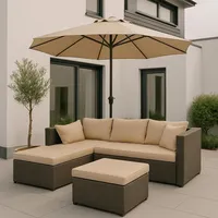 Mendler Poly-Rattan Garnitur HWC-O46, Balkon-/Garten-/Lounge-Set Sofa Sitzgruppe grau Polster