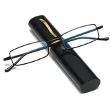 Hubeye Schlanke Stift-Lesebrille Lesebrille Herren Damen Anti-Blaulicht Kleine Lesebrille mit Federscharnier und tragbarem Clip-Etui 1,50