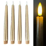 Online Fuchs 4 LED Stabkerzen in METALLIC aus Echtwachs mit Fernbedienung und Timer - Höhe ca. 25 cm, flackernde Flamme - 171 (Champagner)