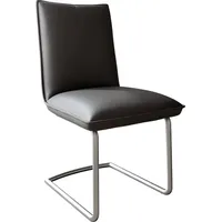 DeLife Polsterstuhl Lelio-Flex, Freischwinger rund Edelstahl Echt-Leder Schwarz Taschenfederkern