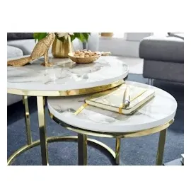 KADIMA DESIGN Design Beistelltisch 2er Set Marmor Optik Rund, Couchtisch 2 in Weiß | Gr.: onesize