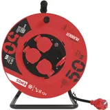 EMOS - Kabeltrommel 50m - 4 French-Steckdosen - wasserdicht, schlagfest, hitze- & kältebeständig - 230V, 16A, 3680W - Gummi-Isolierung - H05RR-F3G 1,5 mm2 - IP44 für Außenbereich