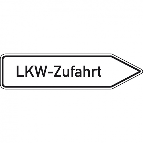 Schild I Wegweiser LKW-Zufahrt, rechtsweisend, Aluminium RA0, reflektierend, 1400x350mm, DIN 67520
