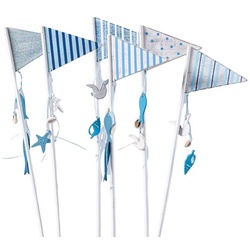 Florissima Streudeko »6 Holzflaggen am Pick sortiert Blau Weiß 44cm Maritim Sommer Partydeko Tischdeko Fahne«