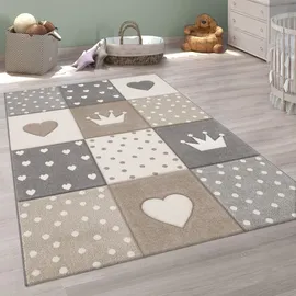 Paco Home Kinderteppich Junge Mädchen Pastell 3d Punkte Herz Beige, 133 cm, Quadrat