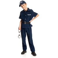 Kostümplanet Polizei-Kostüm Kinder Kostüm Polizist Uniform + Polizei Cap und Handschellen (Lieferumfang Deluxe, 152)
