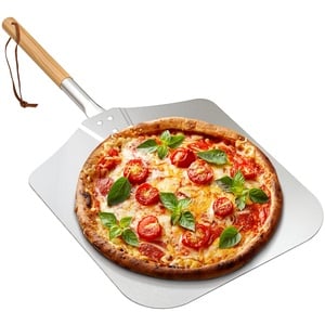 Onlyfire Aluminium Pizzaschaufel, Pizzaschieber Aluminium-30,5 cm x 35,6 cm für jeden Outdoor oder Indoor Pizza Grill, Griff aus Holz 71cm