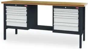 STIER Werkbank mit 8 Schubladen BxTxH 2000x600x960 mm RAL 7016 / RAL 7035