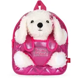 Perletti Kuscheltier Rucksack Mädchen mit Pudel Plüschtier - Pink Schultasche Kindergarten mit Plüsch Hündchen - Rosa Kindertasche für Kinder 3 4 5 6 Jahre (Rucksack)