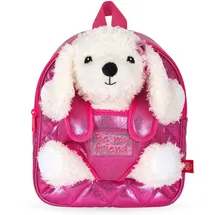 Perletti Kuscheltier Rucksack Mädchen mit Pudel Plüschtier - Pink Schultasche Kindergarten mit Plüsch Hündchen - Rosa Kindertasche für Kinder 3 4 5 6 Jahre (Rucksack)