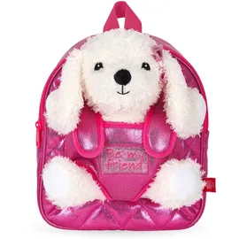 Perletti Kuscheltier Rucksack Mädchen mit Pudel Plüschtier - Pink Schultasche Kindergarten mit Plüsch Hündchen - Rosa Kindertasche für Kinder 3 4 5 6 Jahre (Rucksack)