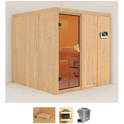 Sauna KARIBU "Rodin", beige (naturbelassen), Bio-Kombiofen, externe Steuerung, 9 kW, Saunen, 9-kW-Bio-Ofen mit externer Steuerung